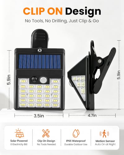 Clip on Solar Lights Outdoor, 600LM Motion Sensor Fence Lights - color: Black