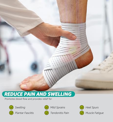 HiRui Foot & Ankle Brace 2 Pack, Adjustable Compression Wrap for Men & Women – Helps with Sprains, Plantar Fasciitis, Achilles Tendonitis, Arthritis, Running, Sports, Gym – Fits in Shoes (White) - color: White