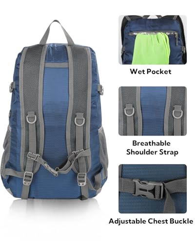 WATERFLY Lightweight Packable Hiking Backpack, 30L Day Pack Blue - color: Blue