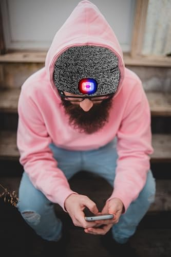 ATNKE LED Lighted Beanie Hat,USB Rechargeable 4 LED Red and Blue Flashing Running Headlamp Cap Gifts for Men and Women - color: #Blended Black White