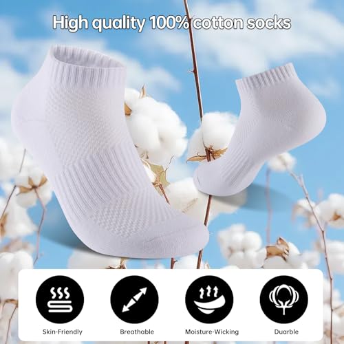 Womens Cotton Ankel Socks, Athletic Performance Running Moisture Wicking Breathable socks - color: 6 Pairs White, size: Large-X-Large