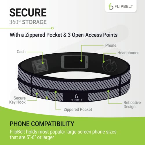 FlipBelt Zipper Running Belt, Waist Pack for Fitness and Running, US Company - color: Reflective Black, size: X-Large