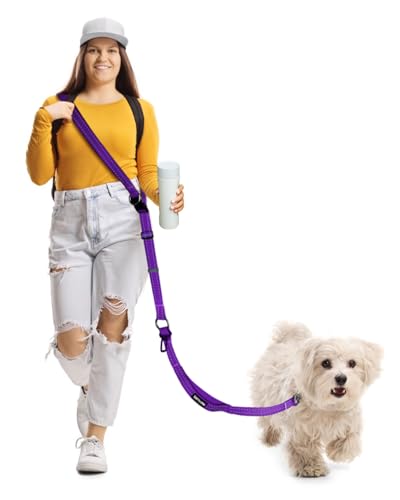 Hands Free Dog Leash, Multifunctional Crossbody Dog Leash - color: Purple, size: Large-5.9-9.5ft