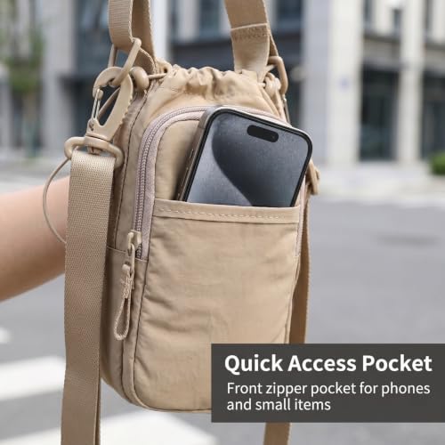 Bokelai Water Bottle Holder Bag with Strap Lightweight Crossbody Carrier Sling Bag for Hiking Camping Travelling Water Bottle Sleeve Gym Accessories - color: Light Beige