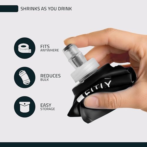 FITLY Soft Flask Running Water Bottle - Collapsible Hydration Flask - color: Black, size: 8.5 Ounces