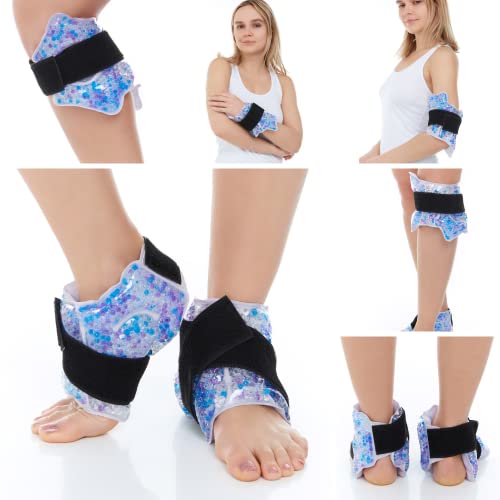 FOMI Ankle Hot Cold Gel Bead Ice Packs | 2 Pack | Cool Compress for Foot, Knee, Elbow, Wrist, Calf, Shin | Swelling, Plantar Fasciitis, Surgery, Achilles Tendonitis, Sprained Ankle Pain Relief