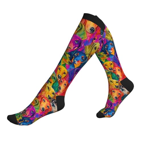 Compression Socks Knee High Circulation Support Socks For Women Men Athletic Running Work Hiking Cycling Travel - color: Dog