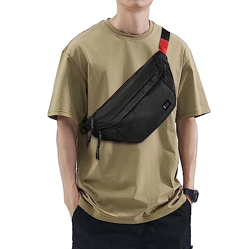 Fashion Large Crossbody Fanny Pack for Men Women,Waterproof Waist Bag fanny Packs belt bag sling bag with 5-Zipper Pockets,Carrying 7.9"phone,Black-Medium - color: B-Black-M