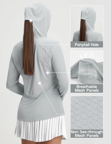 baleaf Women's Sun Shirts Mesh Back Long Sleeve Tops - color: Light Gray, size: Large