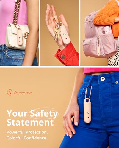 Vantamo Personal Alarm for Self Defense with Low Battery Notice, Strobe Light & Extra Loud 130 dB Double Speakers Safety Keychain Set for Women, Rechargeable Panic Button for Womens Self Defense - color: Clay