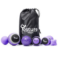 Posture Magic Massage Ball Kit for Myofascial Trigger Point Release & Deep Tissue Massage - Set of 6 - Large Foam/Small Foam/Lacrosse/Peanut/Spiky/Hand Exercise Ball (Purple) - color: Purple