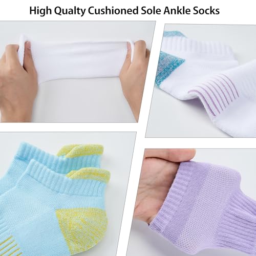 ATBITER Women's Ankle Socks Cushioned Running Athletic No Show Socks-6Pairs - color: 6pairs 6white-cute, size: 6-8