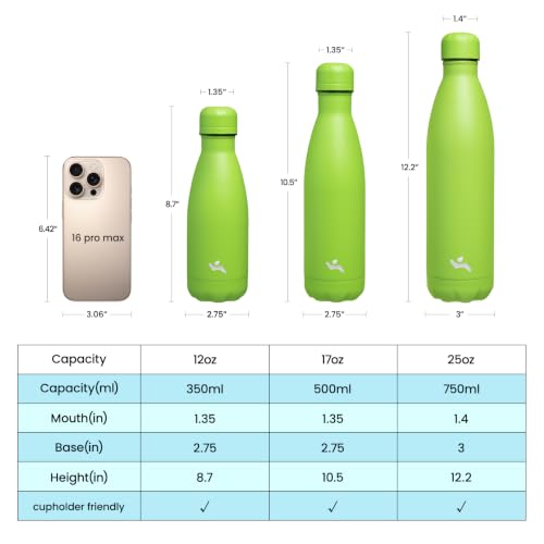 Konokyo 12 oz Insulated Stainless Steel Water Bottle, Green - color: Green, size: 12 Ounces