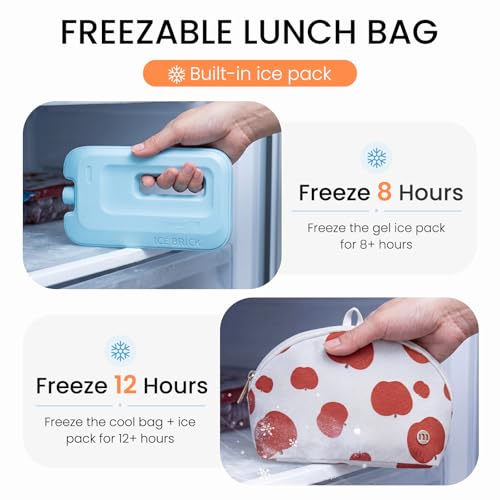 MEXS Small Cooler Bag, Freezable Snack Bag for Kids & Adults, Small Insulated Lunch Bag with Upgraded Thicker Ice Pack, Reusable Mini Cooler for Work/School/Travel - color: White Apple