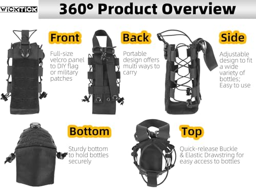 Molle Water Bottle Holder Pouches 16 24 32 40 64 oz Adjustable Capacity - color: Black, style: Classic
