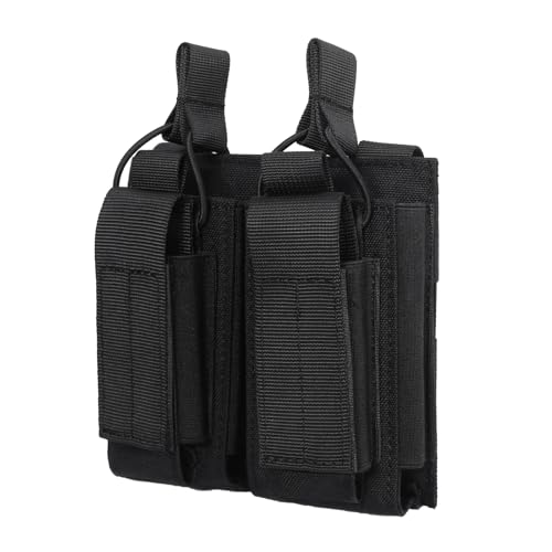 Azarxis Tactical Mini Belt Pouches, Multi-Purpose Small Battery Case Compact Utility EDC Card Slot Holder Waist Bags Military Molle Pack Sundries Storage Pack - color: #04 Black - Pistol Mag Pouch - 2 Pockets
