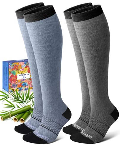Cute Bamboo Viscose Compression Socks for Women - color: Gray Navy, size: Large-X-Large
