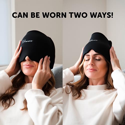 TheraICE Migraine Relief Cap, Headache Hat Ice Pack Mask, Cooling Head Wrap - color: Black, size: One Size