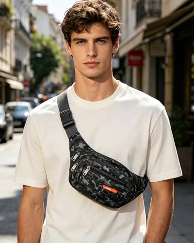 AIBEARTY Kids Fanny Pack Boys Small Camouflage Waist Pack Belt Waist Bag Pack Pouch with Adjustable Strap for Children Sport Running, Camping, Trip Black(2 Layer) - color: Black (2 Layer)