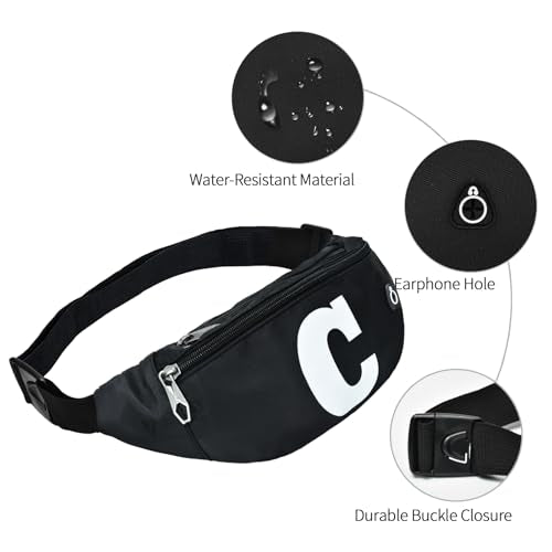Fanny Packs for Men and Women Water-Repellent Sports Waist Pack Bag - color: 1pack-Black Letter C