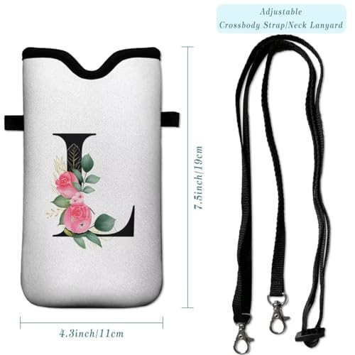 Cell Phone Sleeves Bag Case Crossbody Neoprene Holder Lanyard Phone Pouch for Women Men 7.5 X 4.5 Inches - Letter_L - color: Letter_L