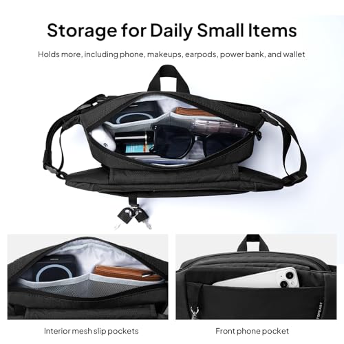 TOPEAST Waist Pack Large Capacity Fanny Pack with Hidden Water Bottle Pocket, Water Resistant Crossbody Sling Bag for Men Women, Adjustable Belt Bag for Hiking Running Travel Cycling - color: BLACK