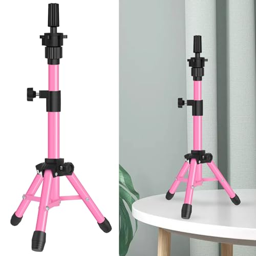 ZQIAN BEAUTY 25 Inch Wig Stand Tripod, Adjustable Mannequin Head Stand, Wig Head Stand for Training Heads And Canvas Block Head (Pink, Mannequin Head Not Included) - color: Pink, size: 25 Inch