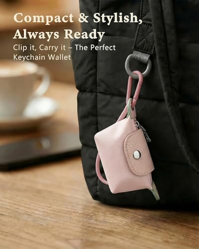 Wuflyover Coin Purse for Women, Mini Nylon Change Purse with Keychain, Small Zip Pouch for Coins, Cash, Cards (pink) - color: pink