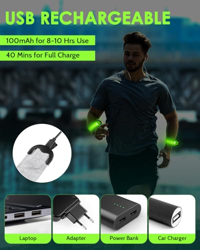 Fitense Rechargeable LED Armband 2-Pack, High Visibility Running Gear for Night Safety, 5 Colors & 3 Modes Light Up Wristbands for Night Walking, Cycling, Running Gift for Women Men Kids，White - style: Classic