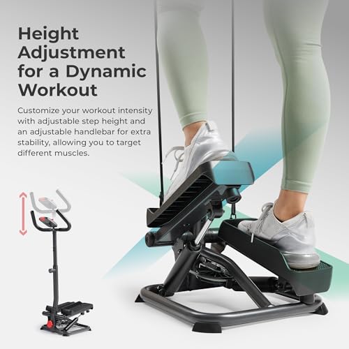 Sunny Health & Fitness Smart Stair Stepper w/Handlebar & Resistance Bands - color: Grey