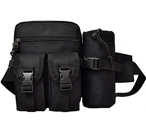 Hiking Waist Fanny Pack With Water Bottle Holder Running Waist Hip Belt Bag Motorcycle Bike Pouch Shoulder Bag - color: Black