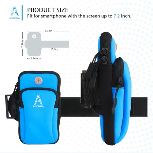 Sports Armband, Running Gym Universal Smartphone Arm Bag with Earphone Hole Multifunctional Pockets foriPhone 15, 14, 13, 12, 11 Pro Max, Xs, Xr, X, 8 Plus, SE, Galaxy S22 Ultra and More - color: Blue