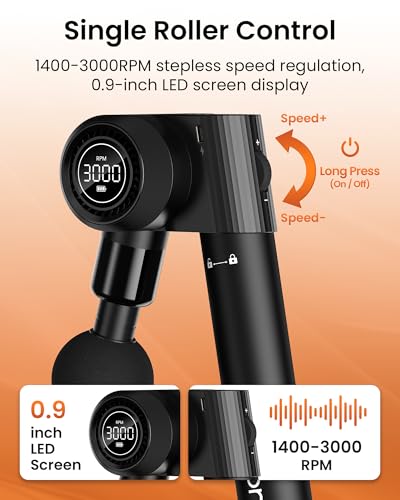 NAPRE Foldable Massage Gun Deep Tissue with 5 Adjustable Angles,Handheld Percussion Back Massager for Muscle/Neck/Body Pain Relief with Long Extension Handle,32-Speeds,6 Heads,with Case - color: Eclipse Black