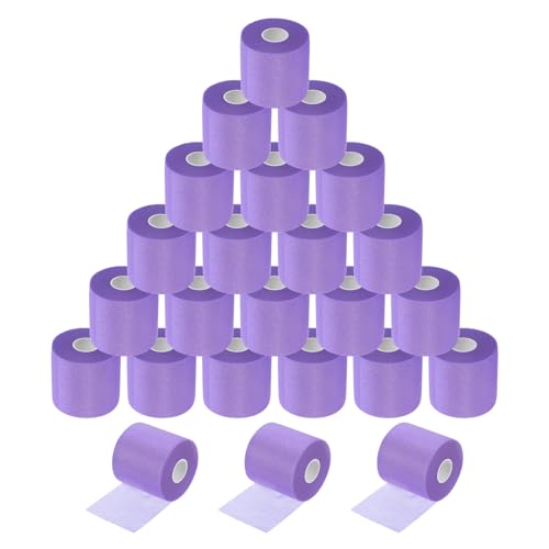 MECCANIXITY 24 Rolls Pre Wrap Athletic Tape 30 Yard x 2.8" Foam Under Wrap Tape Sports Prewrap Headband for Hair Ankles Wrists Hands Knees - color: Purple