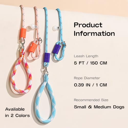Slip Lead for Dogs, 5FT Rope Training Leash, Padded Handle,Pink - color: Light Pink