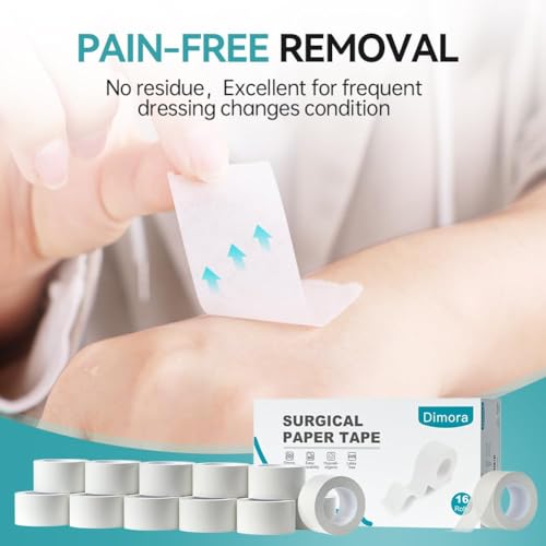 Dimora Paper Medical Tape 16 Rolls- Hypoallergenic White Surgical Tape for Sensitive Skin，Breathable First Aid Wound Tape with Pain-Free Removal，Secures Dressing and Medical Devices -1" x 10 Yards - color: White-paper Tape 16 Rolls