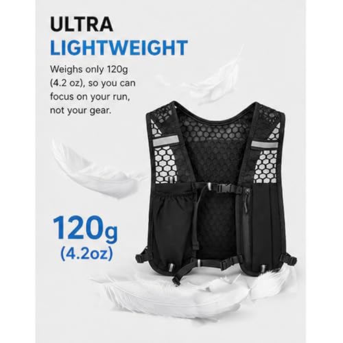 Running Vest Backpack, 120G Lightweight Running Pack with Phone Holder and Bottle Pocket, Reflective Adjustable Running Vest for Marathon, Hiking, Cycling, Men Women