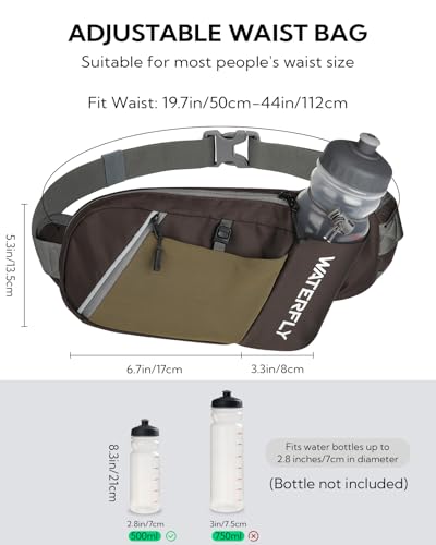 WATERFLY Water Bottle Fanny Pack, Hiking Hydration Belt for Women Men - color: Coffee Brown