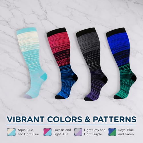 4 Pairs Plus Size Compression Socks, Large Wide Calf Knee High Socks for Women and Men, 15-25 mmHg Support Socks - size: 3X-Large