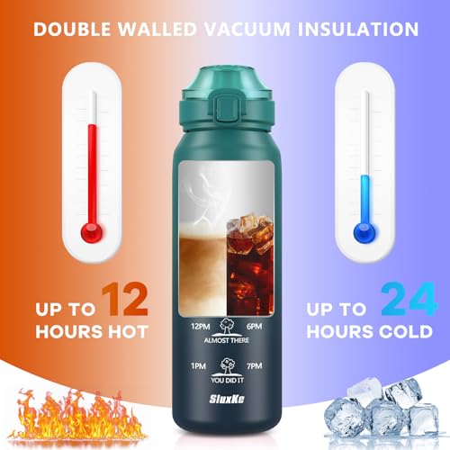 SLUXKE Insulated water bottle with Straw and Chug Lids, 18/10 Stainless Steel 24oz Water Bottle BPA Free, Double Wall Vacuum Wide Mouth Insulated Water Bottle for Men, Women & Kids BLUE BLUE - color: BLUE BLUE, size: 24 Ounces