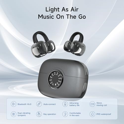 A80 Open Ear Earbuds, Clip On Wireless Headphones with Microphone - color: DarkGray