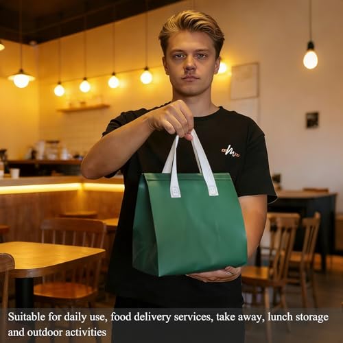 12Pcs Disposable Insulated Lunch Bags Thermal Cooler Bag for Food Delivery - color: Dark Green, size: 9.45"(H) x 9.45"(L) x 5.91"(W)