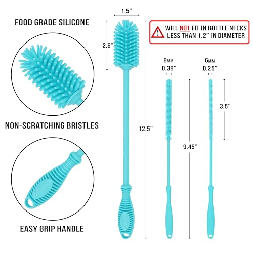 Kitchiny Silicone Bottle Brush 12.5 inch with 2 Straw Cleaners – Blue - color: Blue