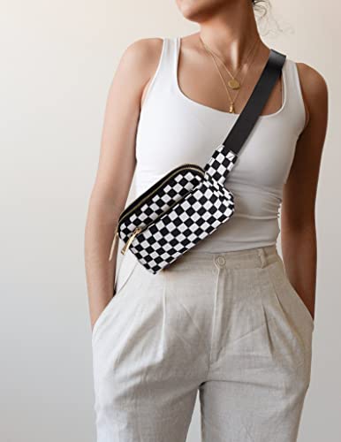 UTO Fanny Pack Crossbody Belt Purse Chest Waist Hip Travel Hiking Bumbag - color: 0759 Golden Zip Checkered