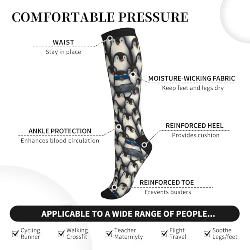 Compression Socks Women Knee High Support Circulation Stockings for Running Cycling Flying - color: Penguin