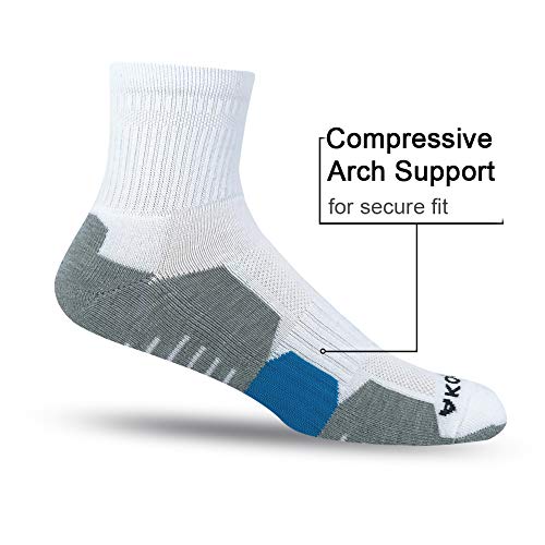 AKOENY Men's Athletic Quarter Socks 6-Pack - color: White