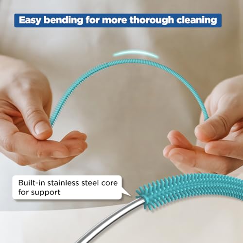 YOTIME Silicone Straw Cleaner Brush, 2Pcs Reusable Straw Brush, Blue - color: Blue