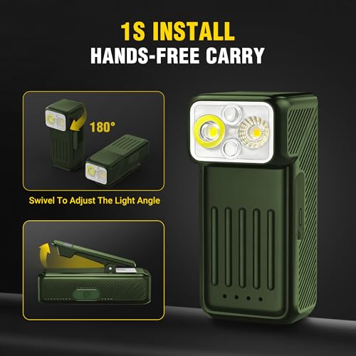 Clip-On Flashlight, Rechargeable Running Light with Rotating Head, 500LM - color: Olive
