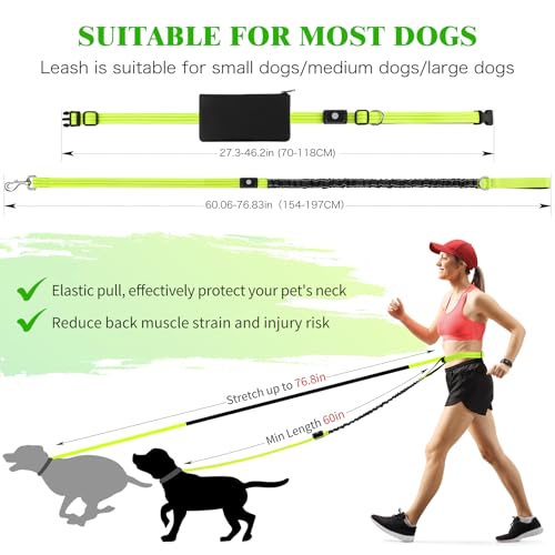 Light Up Waist Leash for Dog Walking, Hands Free LED Dog Leash with Light - color: Green
