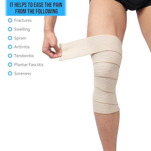 Extra Long Elastic Knee Wrap Compression Bandage Brace Support for Legs, Plantar Fasciitis, Stabilising Ligaments, Joint Pain, Squat, Basketball, Running, Tennis, Soccer, Football, Volleyball (Beige) - color: Beige